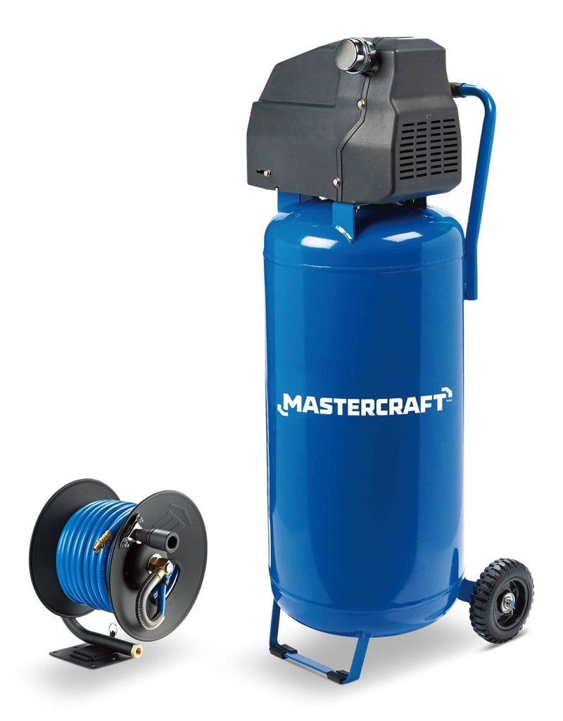 Mastercraft Oil-Free Vertical 20-Gallon Air Compressor with Bonus Hose Reel, 135-PSI, 2HP B0