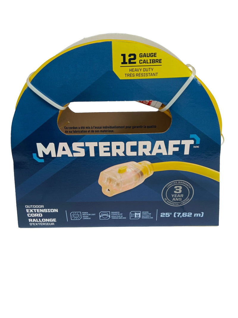 Mastercraft Outdoor Extension Cord with Grounded Outlet and Lighted End, Yellow Q8
