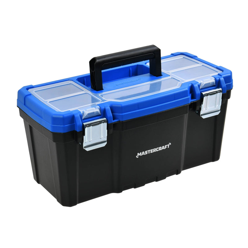 Mastercraft Portable Plastic Tool Box with Removable Tray & Tray Top, Blue, 16-in E2
