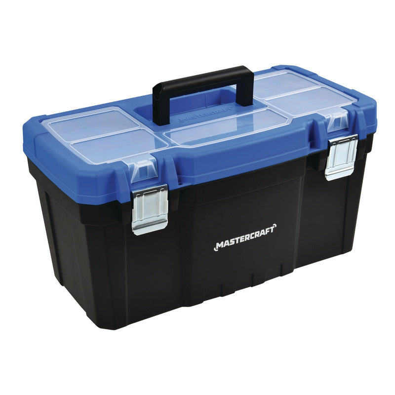 Mastercraft Portable Plastic Tool Box with Removable Tray & Tray Top, Blue, 22-in N8