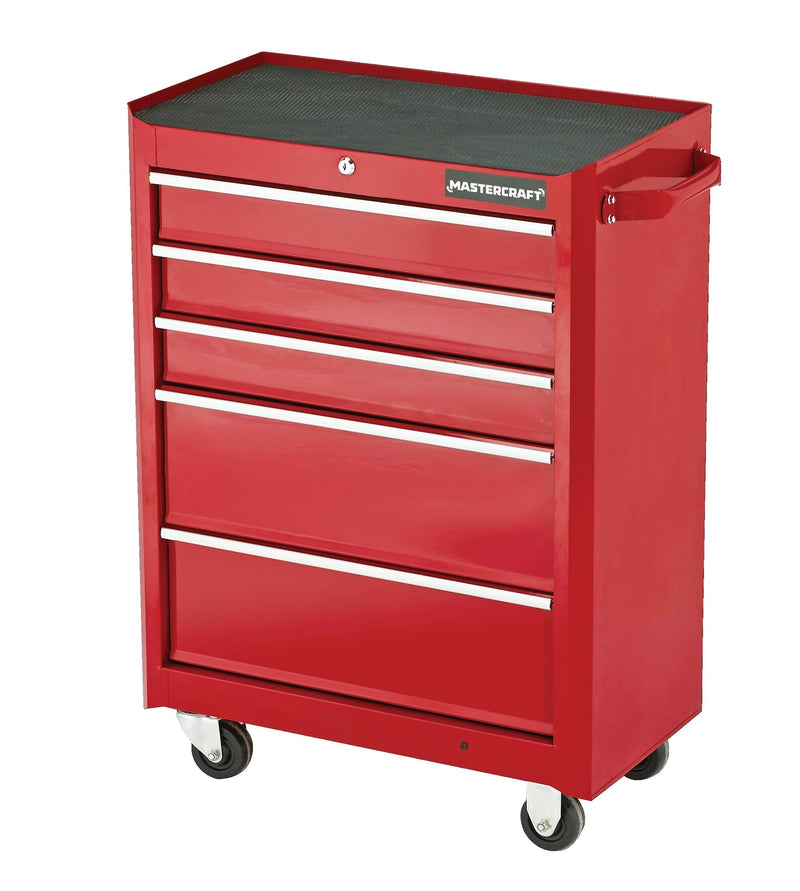 Mastercraft Rolling Tools Storage Cabinet with 5 Drawers, Deep Red, 24-in L2