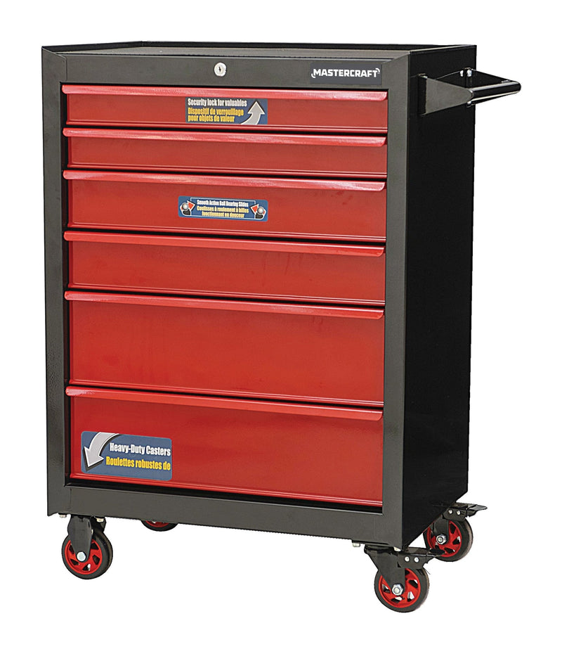 Mastercraft Rolling Tools Storage Cabinet with 6 Drawers, Black&Red, 26-in D9