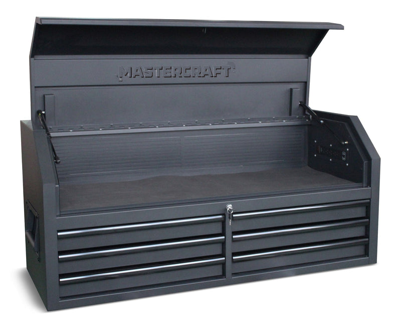 Mastercraft Tool Chest with 6 Drawers, Power Bar with USB, Black, 52-in D8
