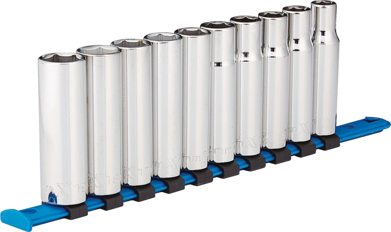 MAXIMUM 1/2-in Drive 6 Pt. Deep Socket Set, Metric, Nickel-Chrome Plating, 10-pc D1