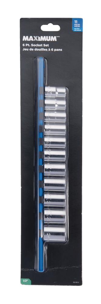 MAXIMUM 1/2-in Drive 6 Pt. Socket Set, Metric, Nickel-Chrome Plating, 11-pc D1
