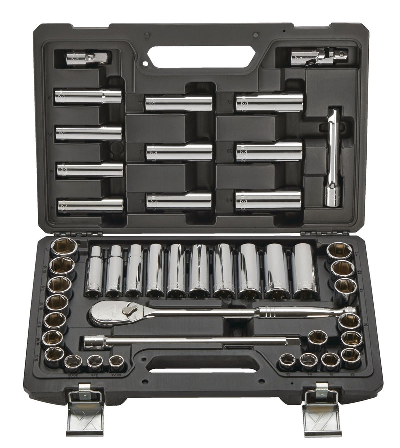 MAXIMUM 1/2-in Drive Professional Grade Socket Set, 45-pc, SAE/Metric, CRV, Nickel-Chrome Plating Z9
