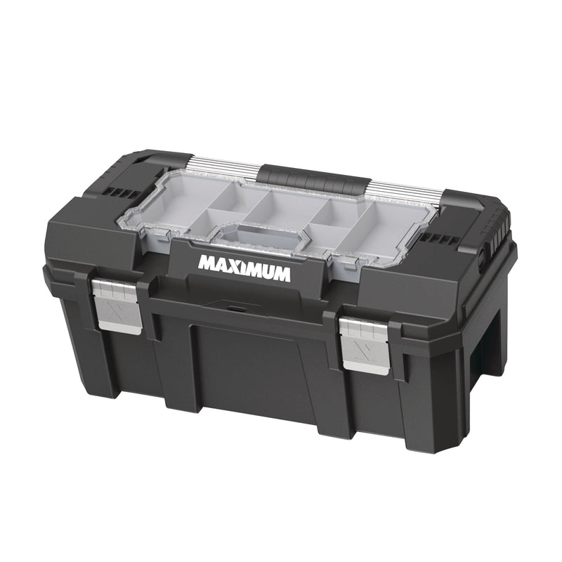 MAXIMUM Heavy-Duty Plastic Tool Box with Removable Tray & Organizer, 22-in, Black N4