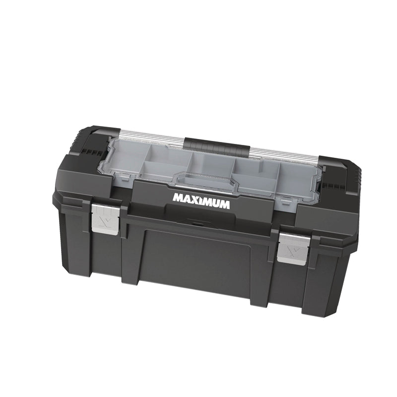 MAXIMUM Heavy-Duty Plastic Tool Box with Removable Tray & Organizer, 26-in, Black A8