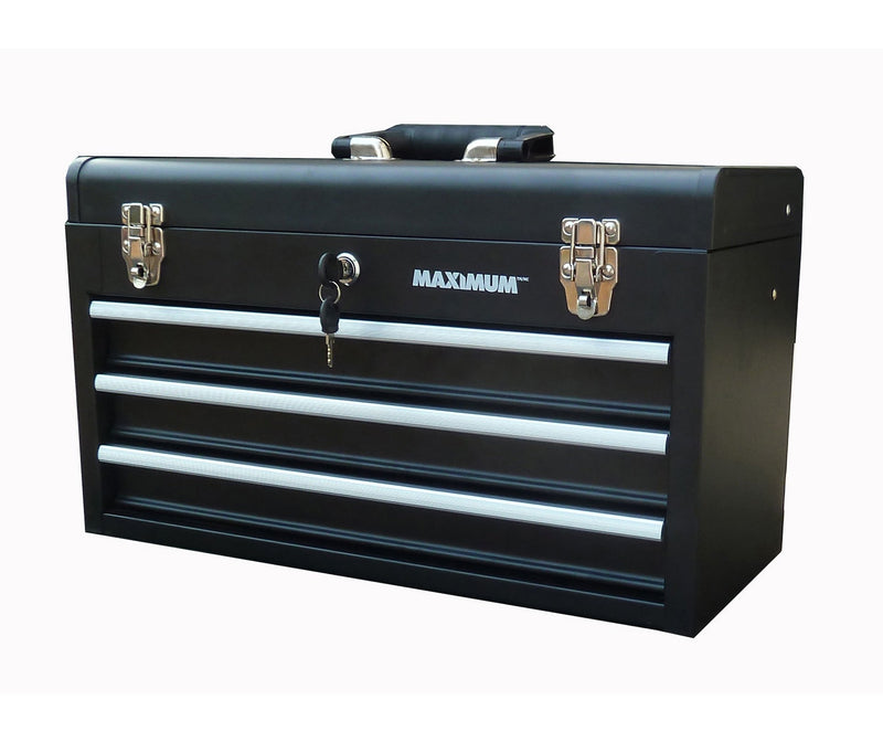 MAXIMUM Portable Metal Tool Box with 3 Drawers, Black, 21-in N7