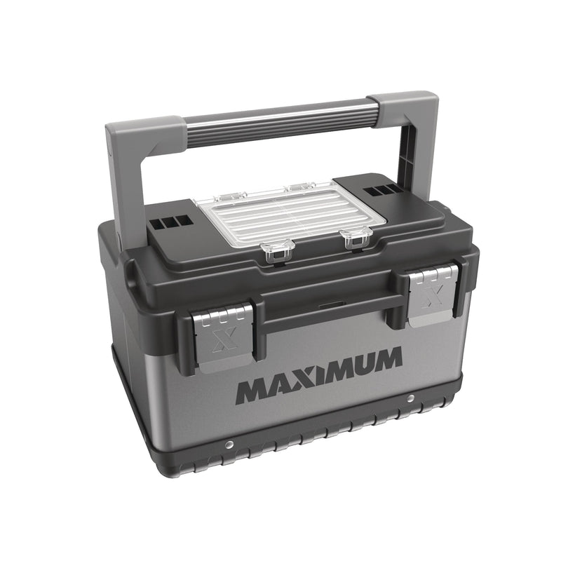 MAXIMUM Portable Plastic & Metal Tool Box with Removable Tray & Organizer, Black, 15-in M2