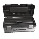MAXIMUM Portable Plastic & Metal Tool Box with Removable Tray & Organizer, Black, 20-in