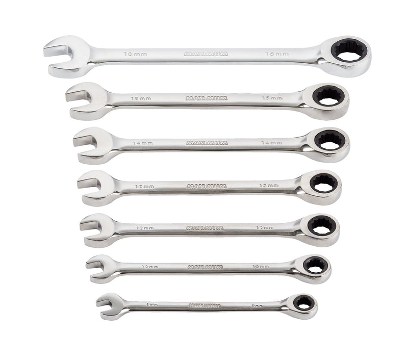 MAXIMUM Ratcheting Wrench Set, Metric, Nickel-Chrome Plating, 7-pc N7
