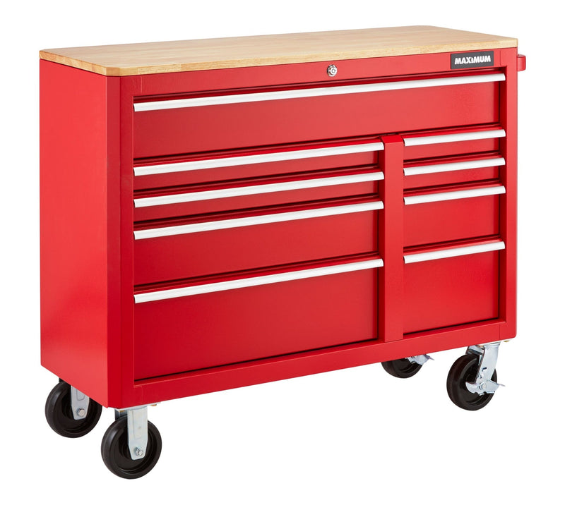 MAXIMUM Tool Storage Cabinet, Built-In Power Bar with USB, 9-Drawer, 47-in, Red W5