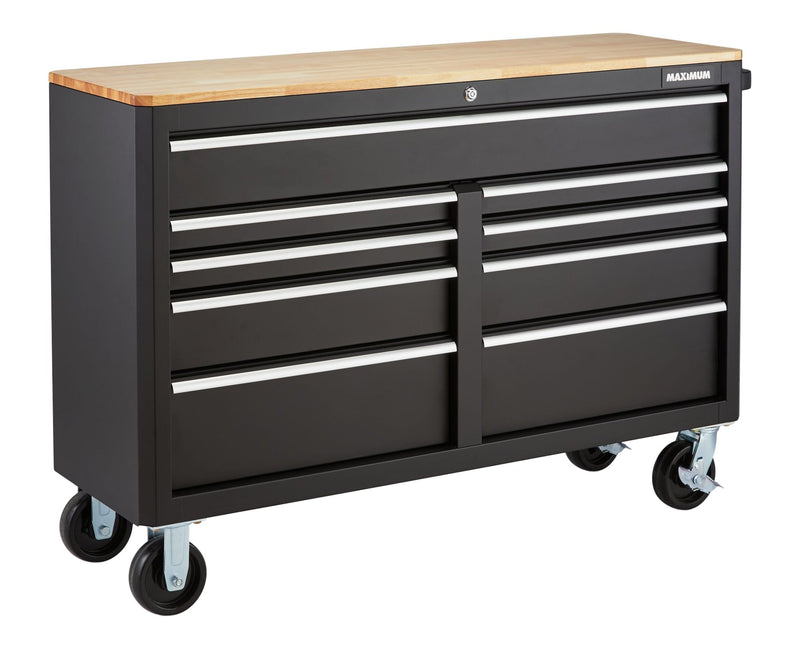 MAXIMUM Tool Storage Cabinet, Built-In Power Bar with USB, 9-Drawer, 56-in, Matte Black H5