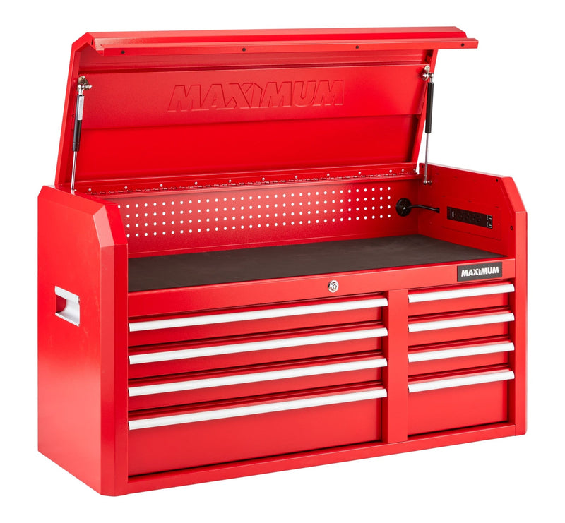 MAXIMUM Tool Storage Chest, 8-Drawer, Built-In Power Bar with USB, 47-in, Red F6