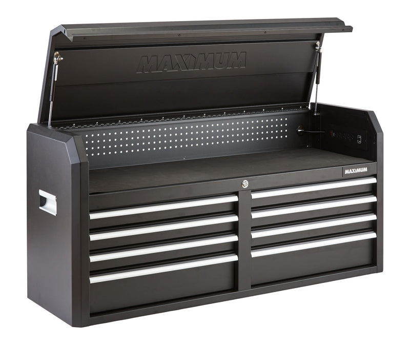 MAXIMUM Tool Storage Chest, Built-In Power Bar with USB, 8-Drawer, 56-in, Matte Black M3