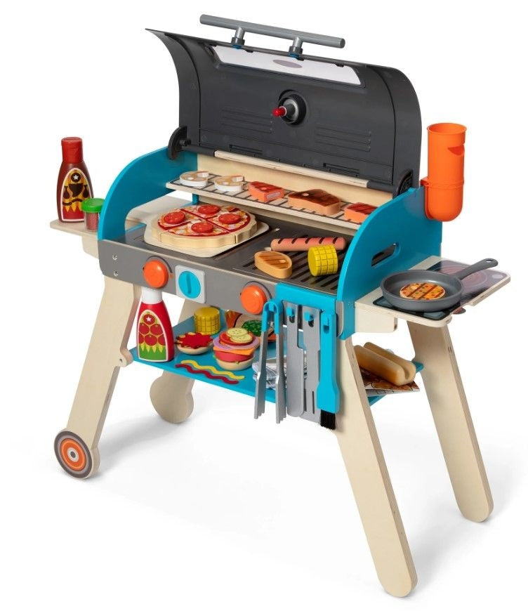 Melissa & Doug Wooden Deluxe Barbecue Grill, Smoker and Pizza Oven Playset, Ages 3+ G2