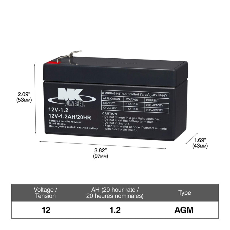MK Battery 12-Volt 1.2 Ah SLA Battery, F1 Terminal G3