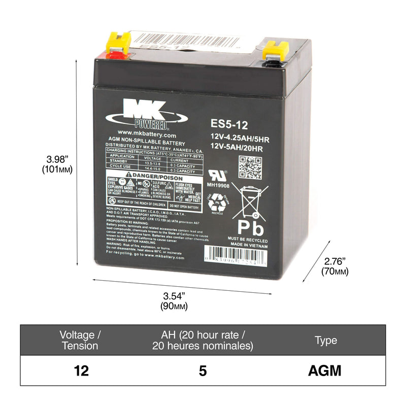 MK Battery 12-Volt 5 Ah SLA Battery, F2 Terminal S3