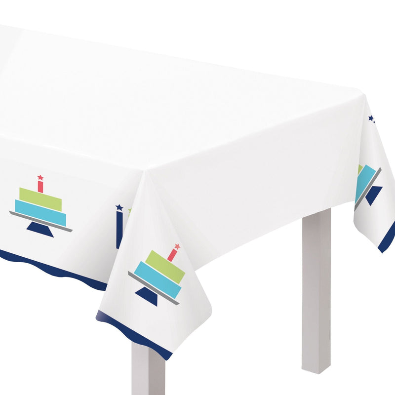 Modern Birthday Cake Reusable Plastic Table Cover, 54x102-in, For Indoor/Outdoor Use U4