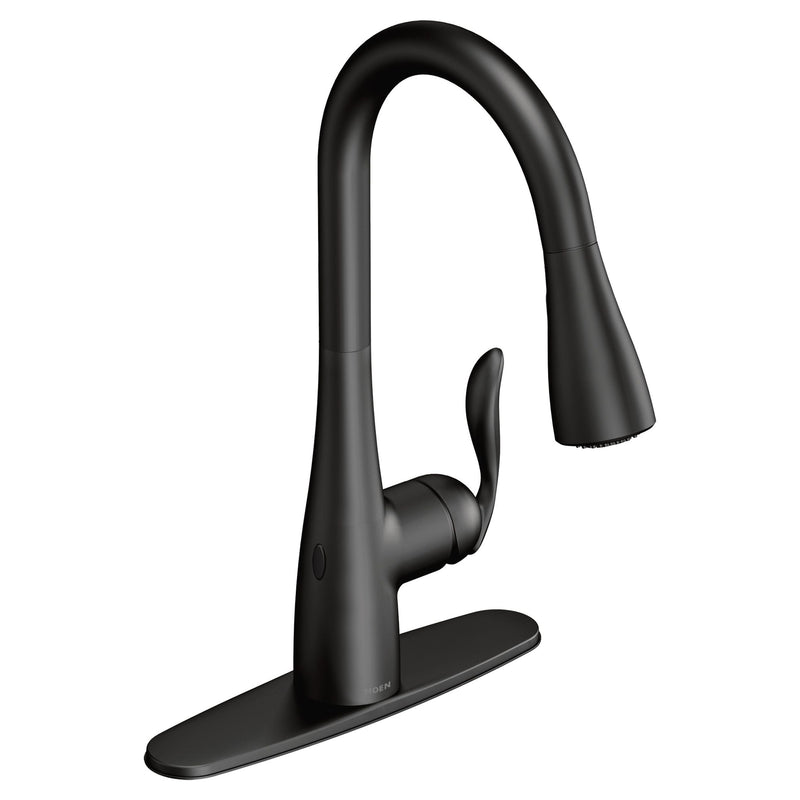 Moen Arbor Single Handle Touchless Pull Down Sprayer Kitchen Faucet with MotionSense & Power Clean, Matte Black M6
