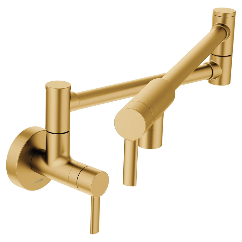 Moen Modern Single Handle Swing Arm Wall Mount Pot Filler Kitchen Faucet, Brushed Gold O7