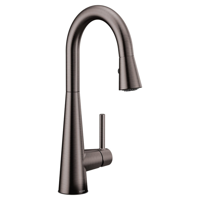 Moen Sleek Single Handle High Arc Pull Down Kitchen Faucet, Black Stainless Steel H5