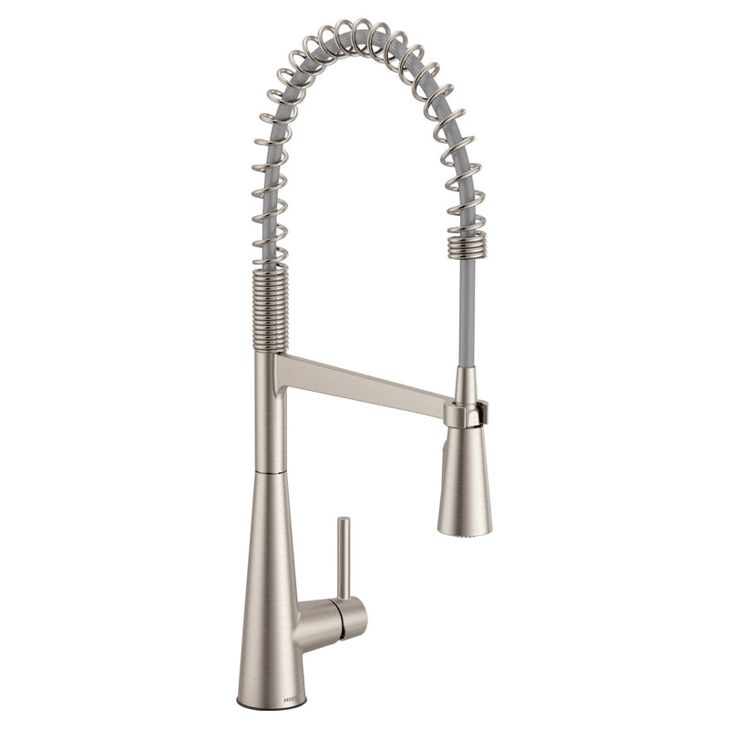 Moen Sleek Single Handle Pre-Rinse Spring Pull Down Spot-Resist Kitchen Faucet, Stainless Steel F7