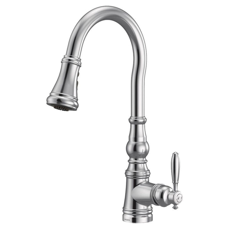 Moen Weymouth Single Handle High Arc Pull Down Sprayer Kitchen Faucet with Power Clean, Chrome Q1