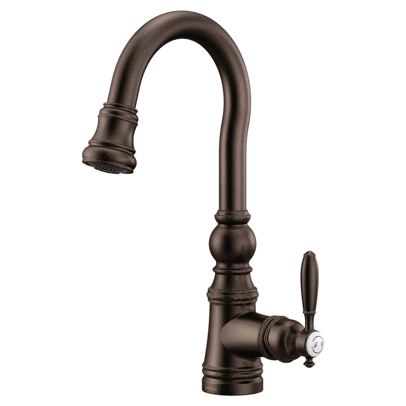 Moen Weymouth Single Handle High Arc Pull Down Sprayer Kitchen Faucet with Power Clean, Oil Rubbed Bronze F3