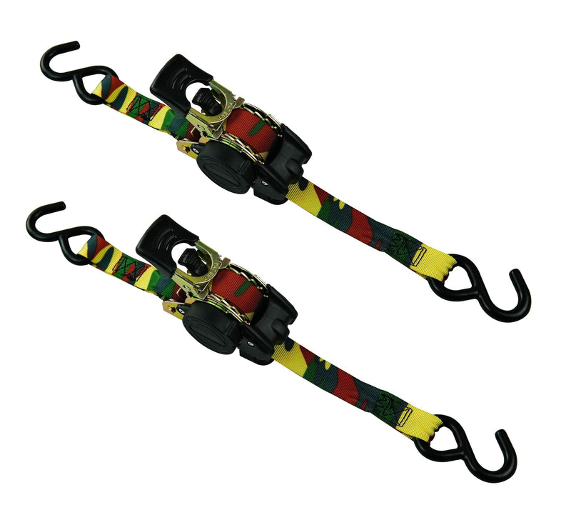MotoMaster 1,200-lb Retractable Camo Ratchet Tie Down Straps, 1-in x 10-ft, 2-pk J8