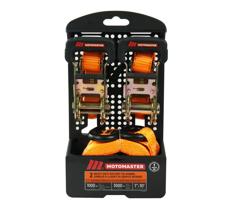 MotoMaster 3,000-lb Padded Handle Ratchet Tie Down Straps, 1.25-in x 10-ft, 2-pk Q7