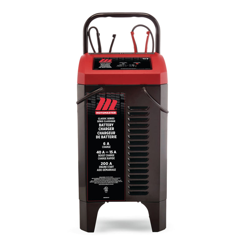 MotoMaster Classic Series Wheeled Smart Battery Charger, Fully Automatic, 40/15/6-Amp, 12V, with 200-Amp Engine Start Q9