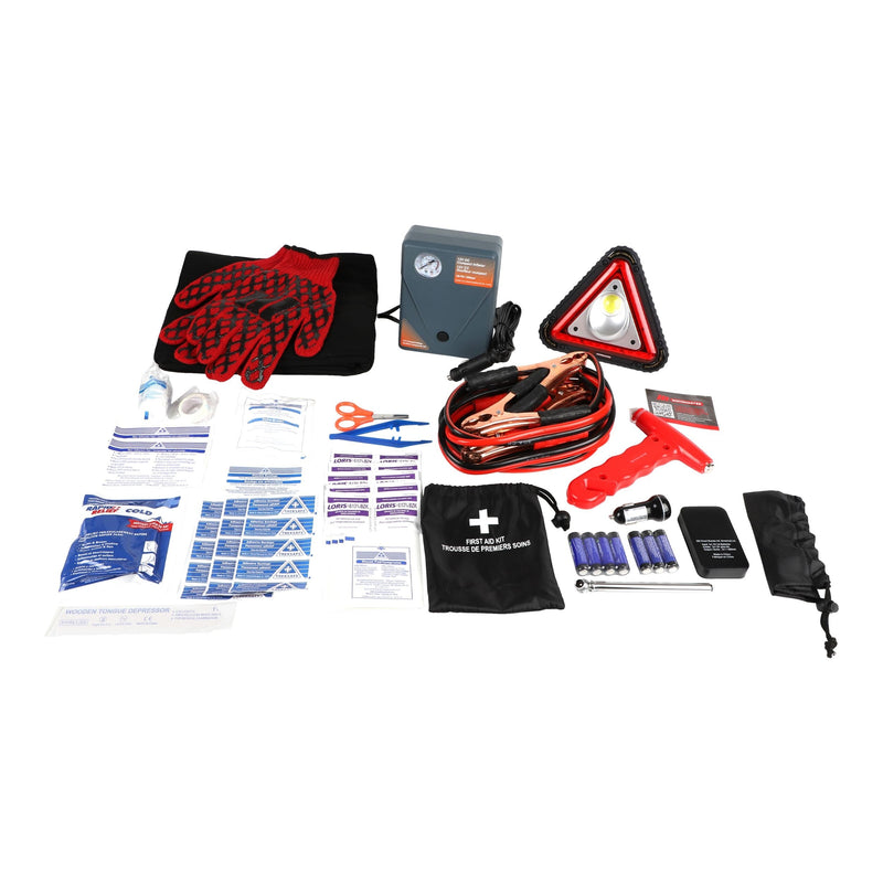 MotoMaster Executive Safety Kit with Booster Cables, Air Compressor & LED Flares F9