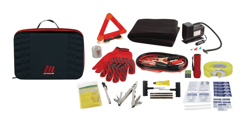 MotoMaster Premium Auto Safety Kit with Booster Cables, Air Compressor and Tow Strap F5