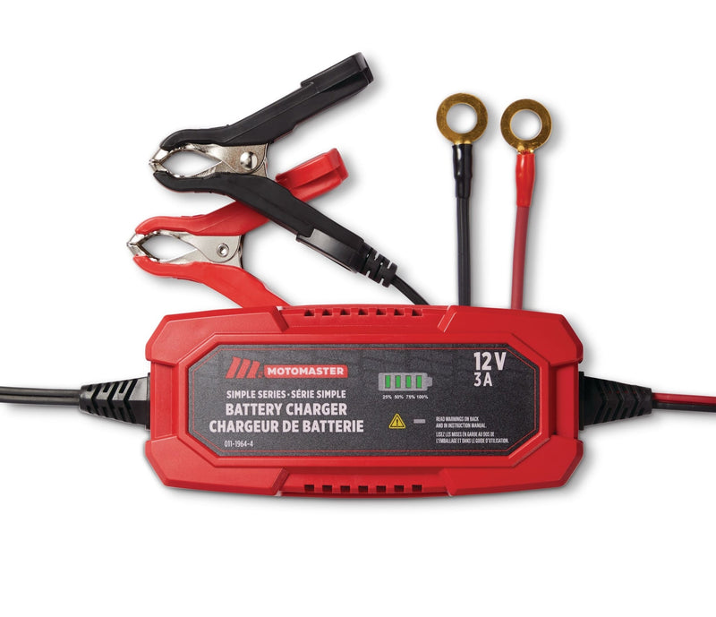 MotoMaster Simple Series Smart Battery Charger/Maintainer, Fully Automatic, 3-Amp, 12V N2