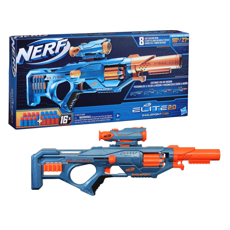 NERF Elite 2.0 Eaglepoint RD-8 Blaster, 8-Dart Drum, Detachable Scope and Barrel, 16 Darts, Ages 8+ K3