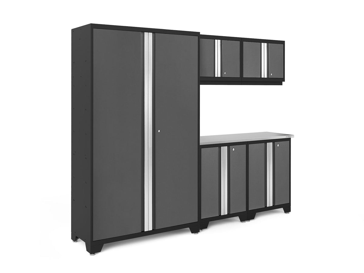NewAge Bold 3.0 Series 24-Gauge Steel Garage Cabinetry Set with Stainless Steel Top, Partial Assembly, 96-in x 18-in x 72-in, 6-pc