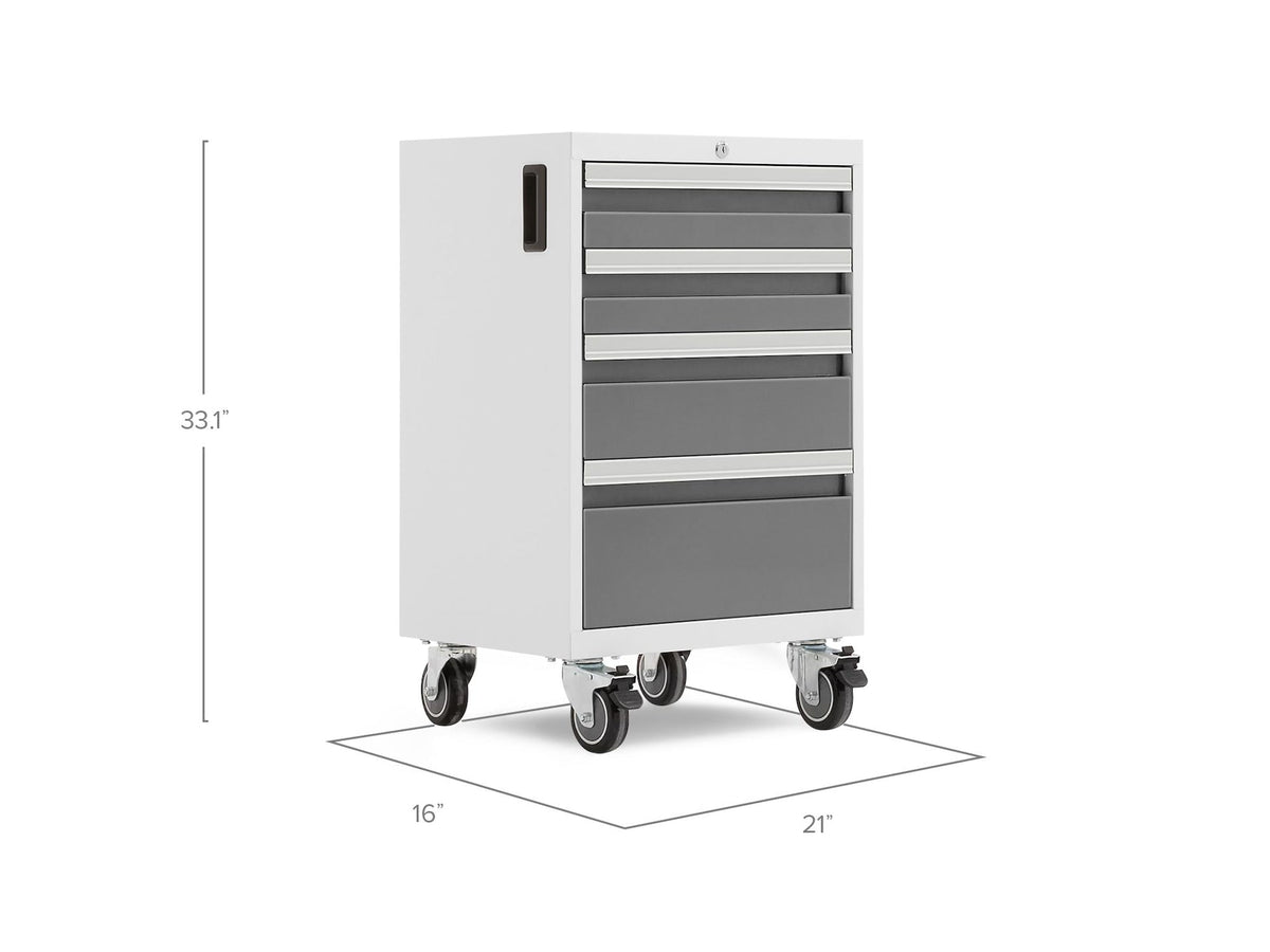 NewAge Bold 3.0 Series Lockable 4-Drawer Rolling Tool Cabinet, Fully-Welded, 600-lb Capacity, White/Platinum, 21-in