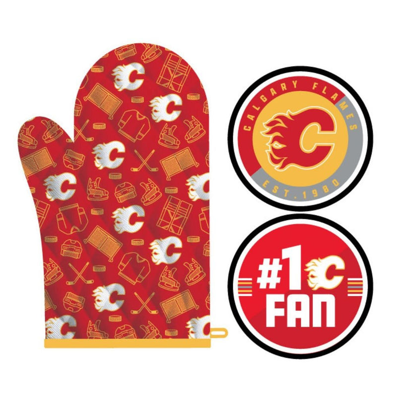 NHL Calgary Flames Kitchen Oven Mitt Pot Holder Set, 2-pc U0