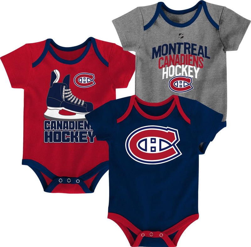 NHL Montreal Canadiens Infant/Baby Bodysuit Onesie, Red/Blue/Grey, 3-pk P8