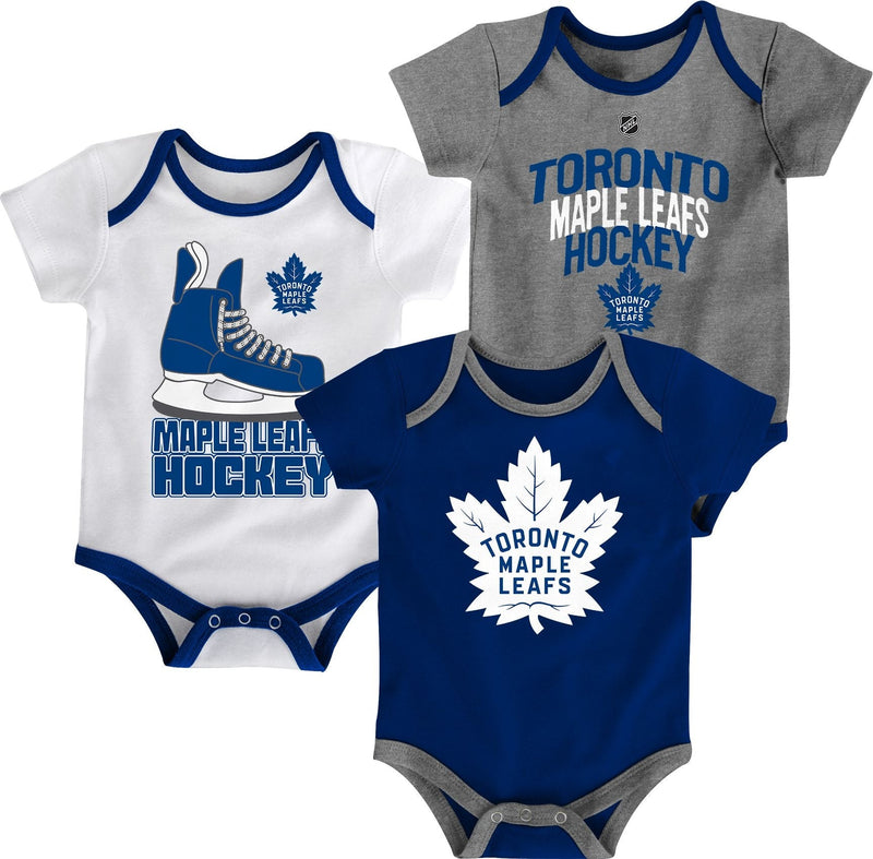 NHL Toronto Maple Leafs Infant/Baby Bodysuit Onesie, Blue/White/Grey, 3-pk O4