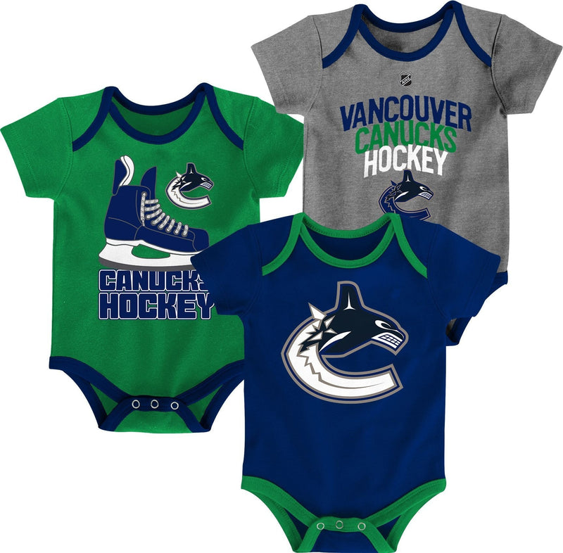 NHL Vancouver Canucks Infant/Baby Bodysuit Onesie, Blue/Green/Grey, 3-pk G8