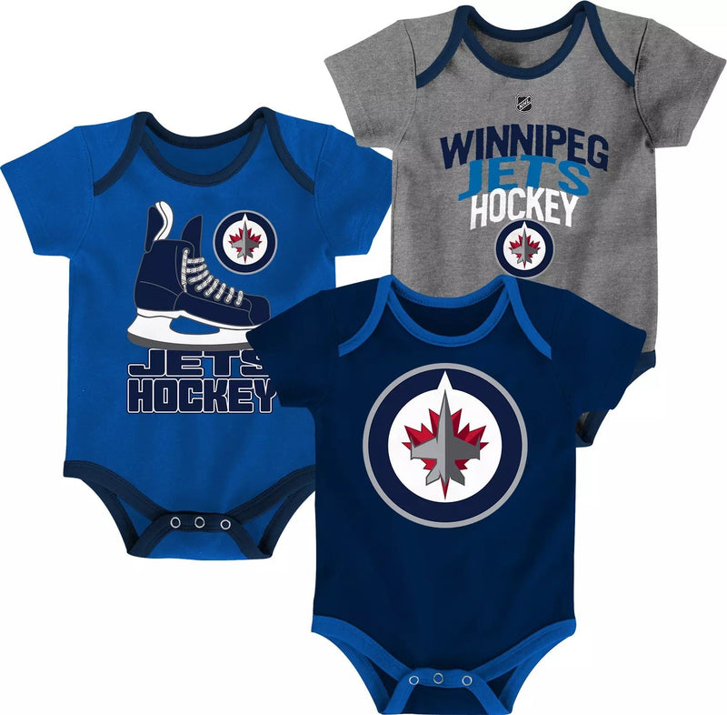 NHL Winnipeg Jets Infant/Baby Bodysuit Onesie, Blue/Grey/Navy Blue, 3-pk O1