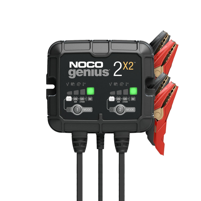 NOCO GENIUS2X2 Smart Battery Charger/Maintainer/Desulfator, 2-Bank, 4-Amp, 6V/12V D7
