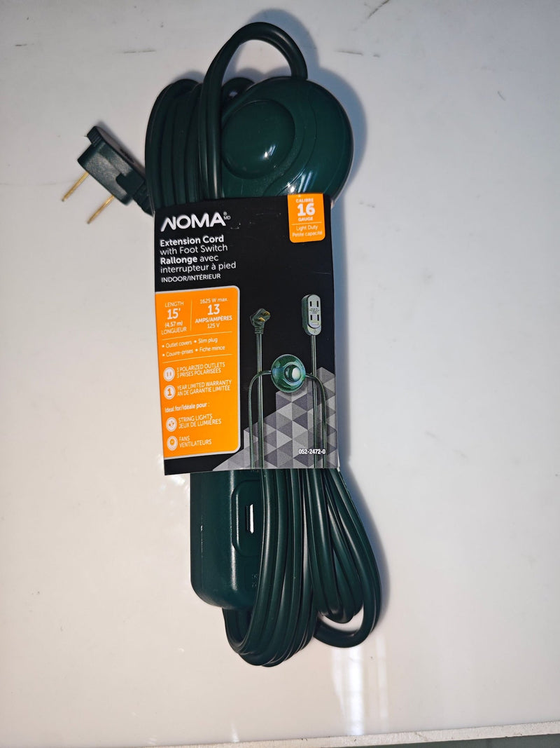 NOMA 14-ft 7-in 16/2 Indoor Extension Cord, ON/OFF Foot Switch, Green C2