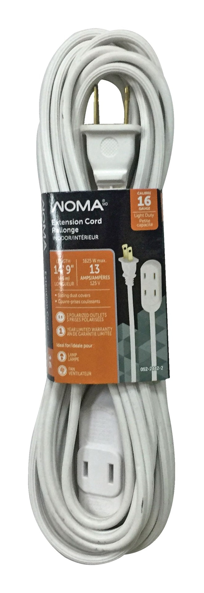 NOMA 14-ft 9-in 16/2 Indoor Extension Cord, Light-Duty, 3 Outlets, White Y4
