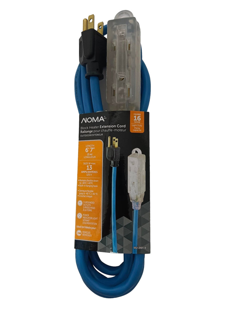 NOMA 16/3 13 Amp All-Weather Block Heater Cord with Lighted End, Blue K3