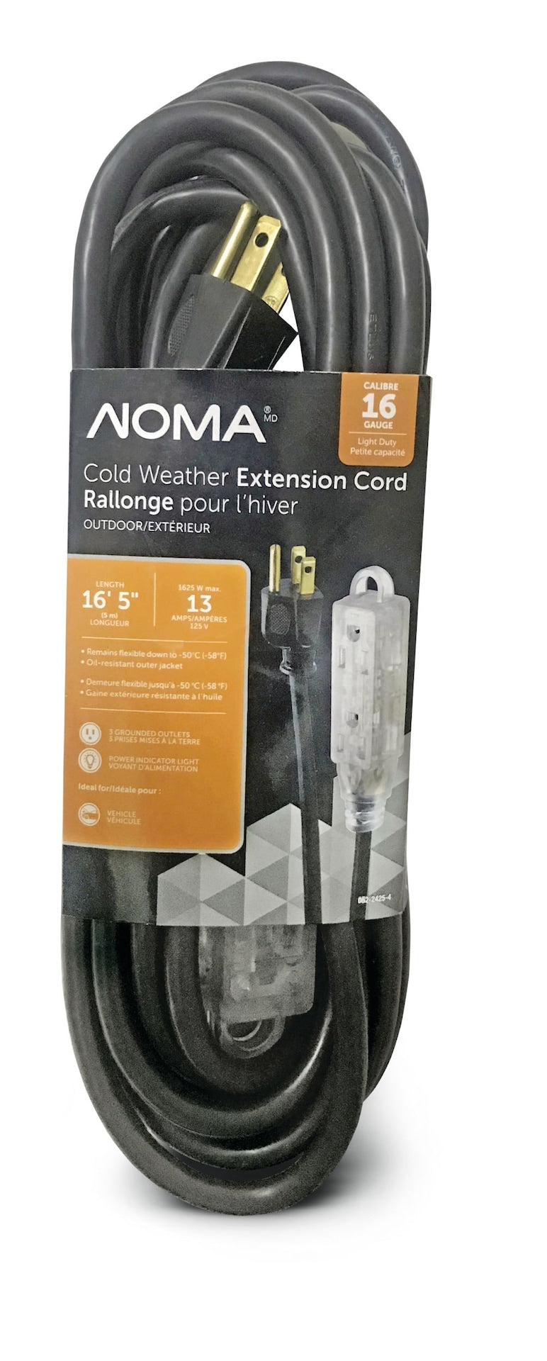NOMA 16/3 Extreme Cold Weather Outdoor Extension Cord with Lighted End, Flexible, Black G2