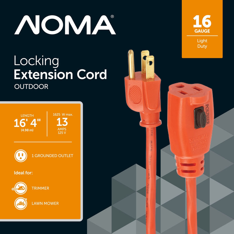 NOMA 16/3 Outdoor Extension Cord with Grounded Outlet & Locking Connector, Orange F9